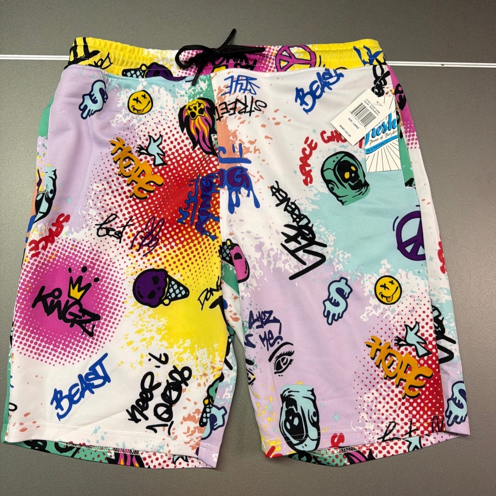 Fresh Prints Of Bel-Air Drill Clothing Co Men's Large Graffiti Emoji Shorts NWT